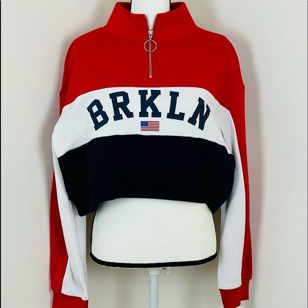 Red and White Long Sleeve Crop Top